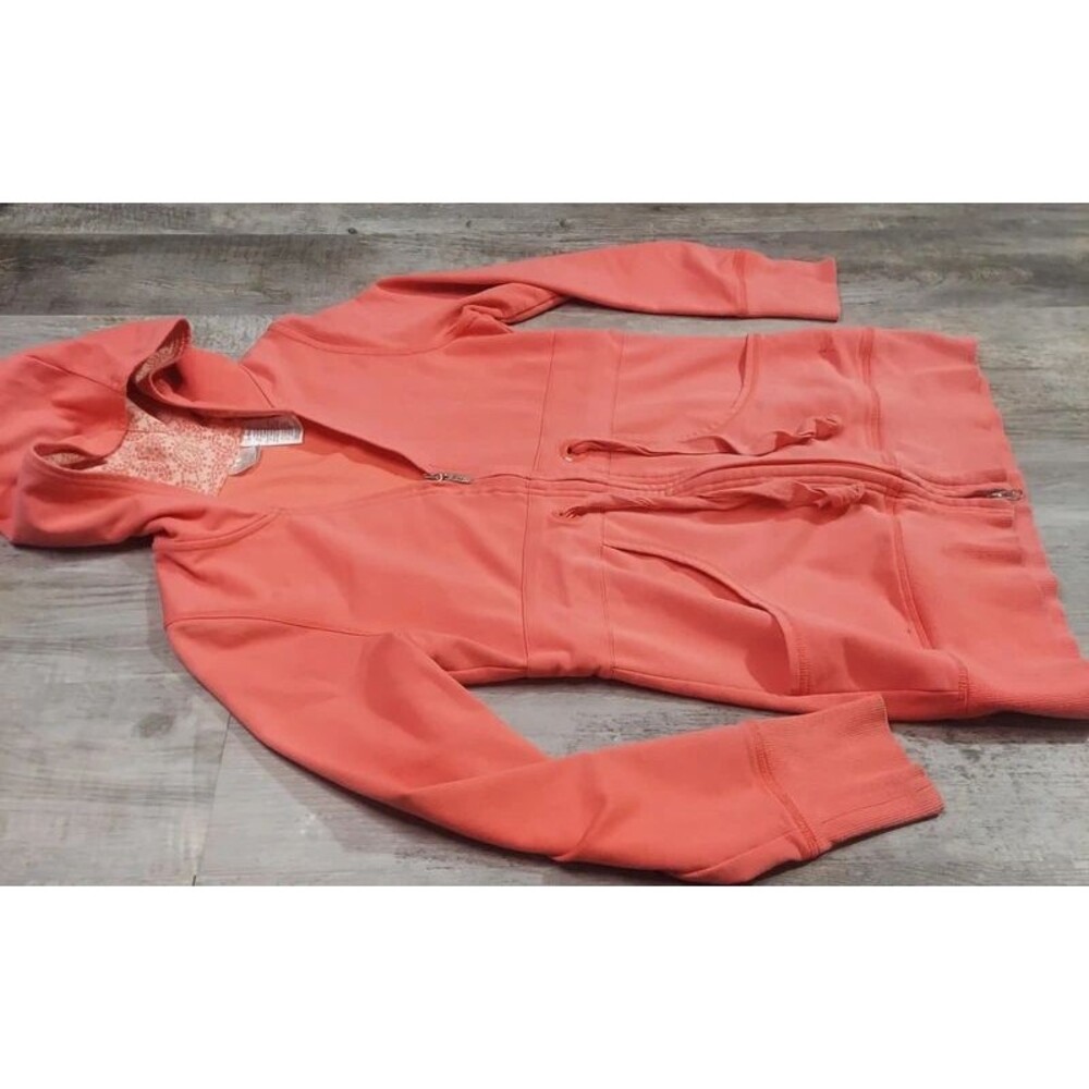 Danskin Now Women S Coral Pink Zip Up Hoodie Drawstring Waist Cinch Parka Sweat